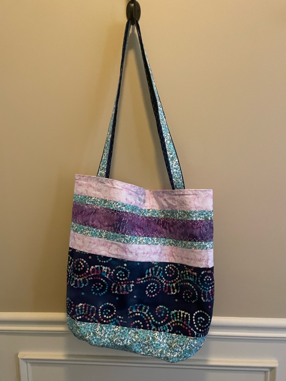 Handmade Patchwork Tote Bag in Navy, Purple, Pink - Picture 7 of 7